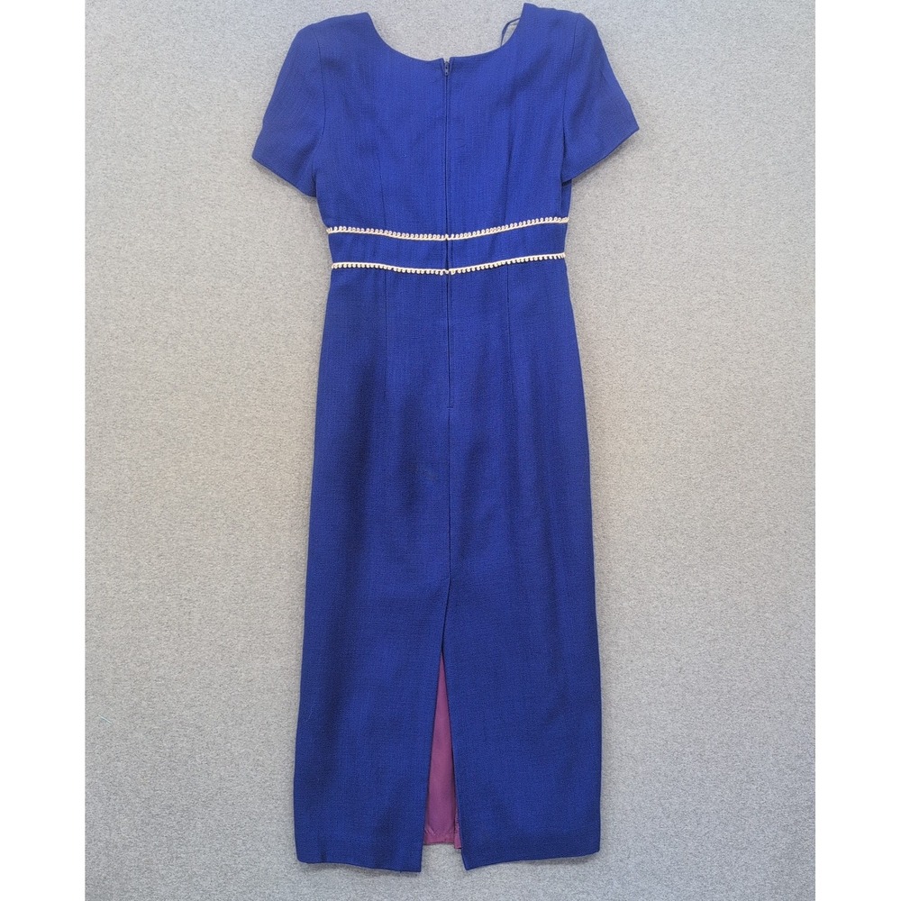 Vintage Maggy London‎ Kenneth Nolan Royal Blue Sheath Dress Size 2 Short Sleeve - Picture 4 of 4